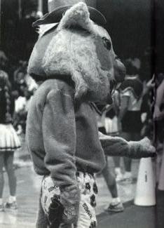 Bobby helps promote school spirit at a Northwest basketball game in 1987.  Bobby sometimes went shirtless between 1986 and 1987.